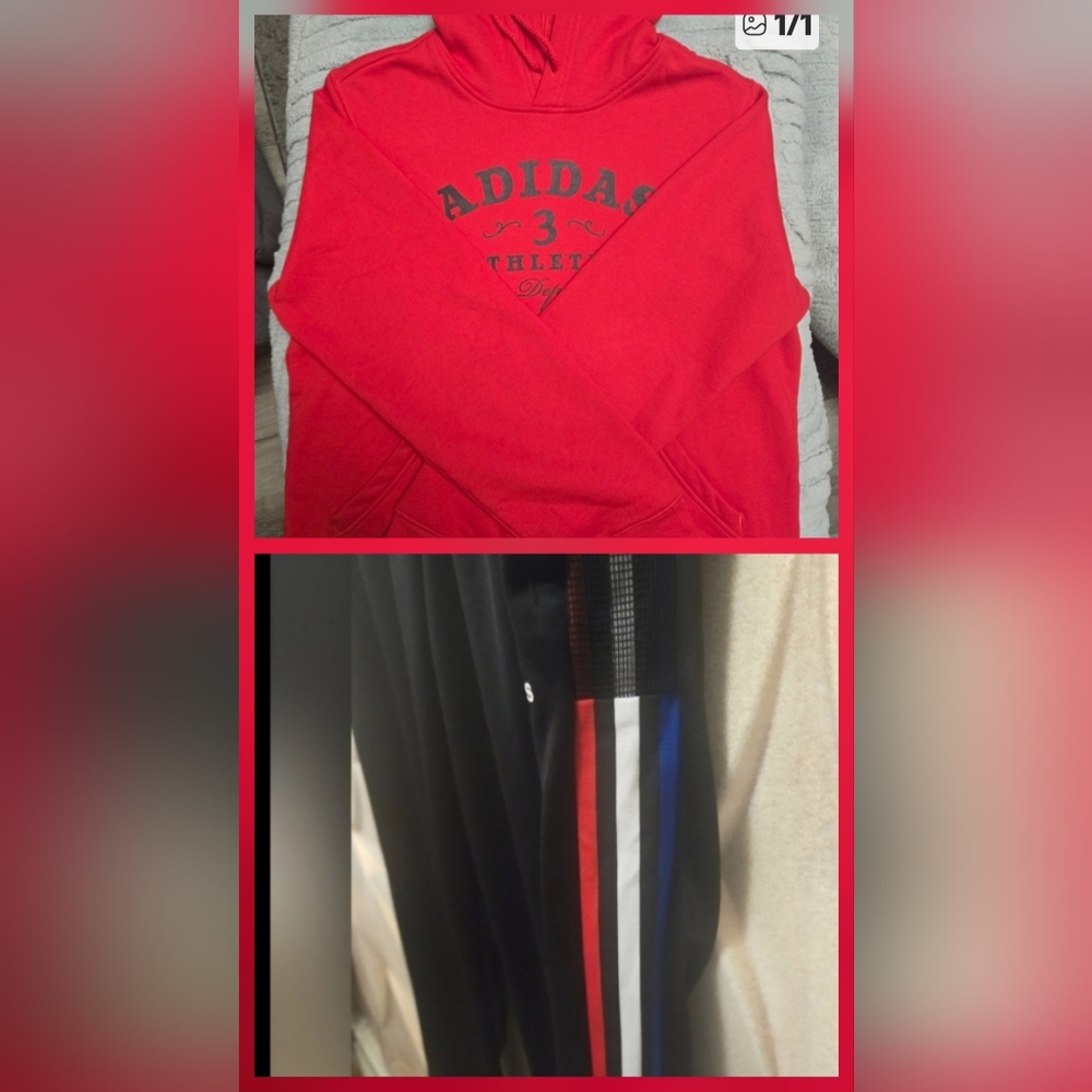 Adidas Women's Track Pants Size Medium Black With Red/White/Blue Stripes WHoodie